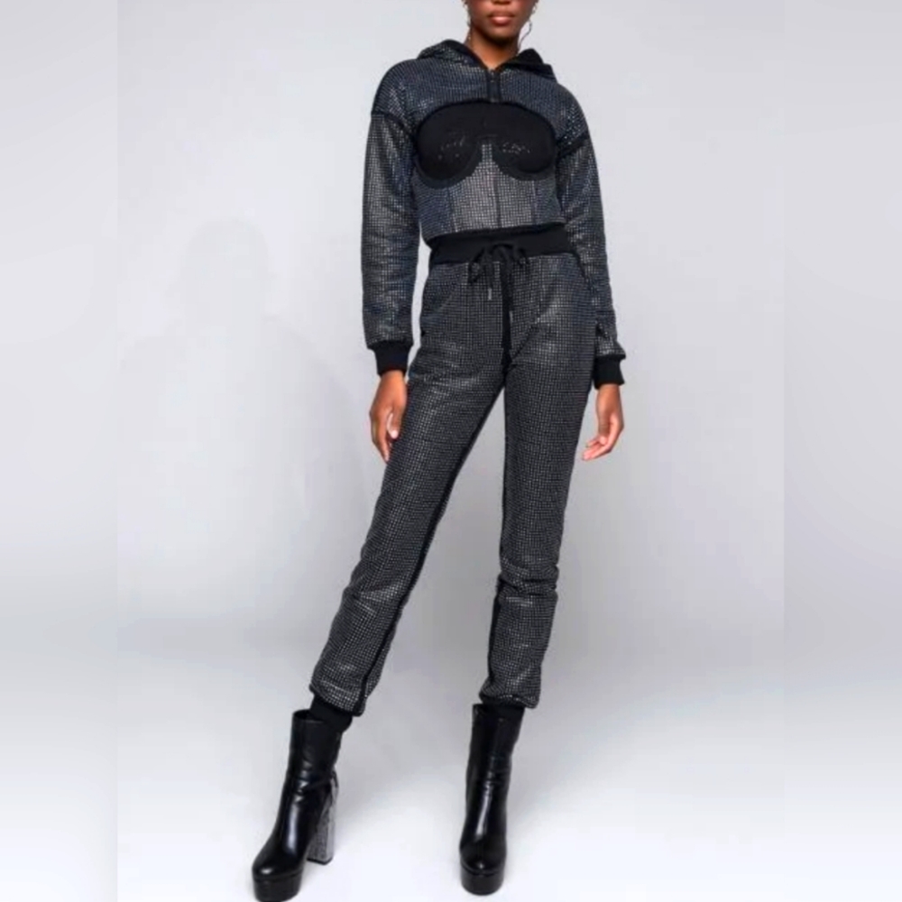 Akira "As If" Corset Rhinestone Jogger in Orange, Bottom Only